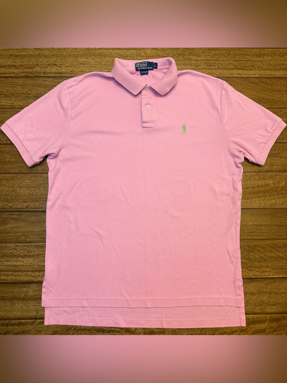 Vintage Polo Ralph Lauren Interlock Polo Shirt- Men's Lg Pink w/ Lime Green Pony